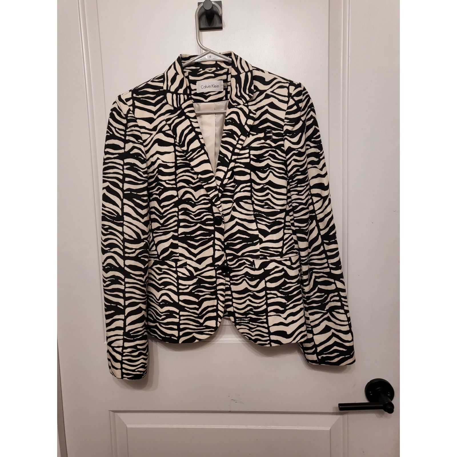 Vintage Dark Academia Safari Zebra Calvin Klein Blazer Linen Blend Size 8